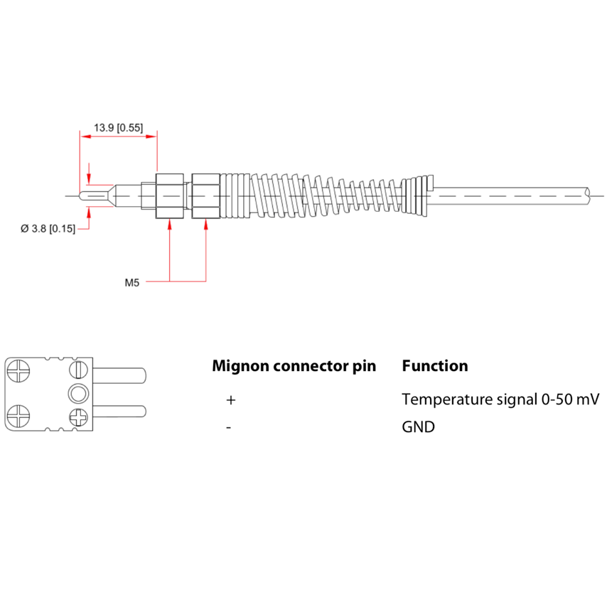Aim Exhaust Gas Temperature (EGT) K Type Thermocouple Sensor Dimensions