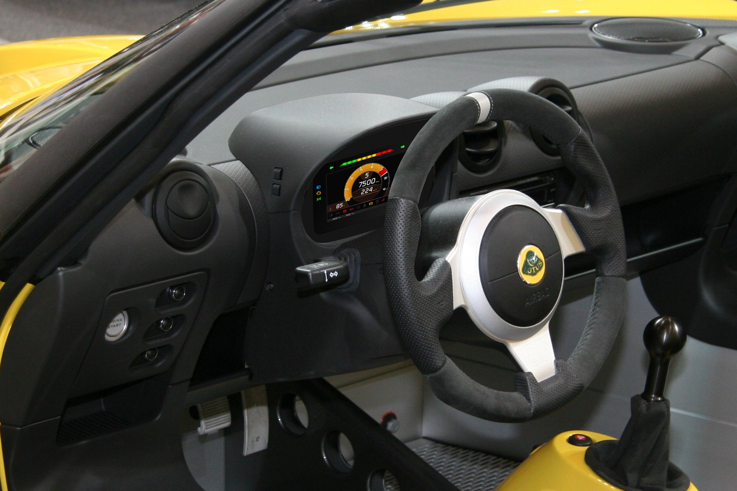 The MX2E Lotus Elise/Exige Display integrated into a car dashboard