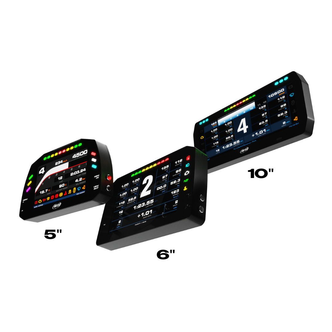 The three variations of PDM Dash Display in 5, 6 and 10-inch