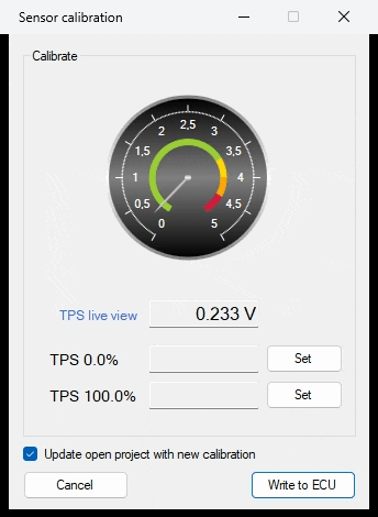 Tyre pressure sensor calibration gauge on Spark Software