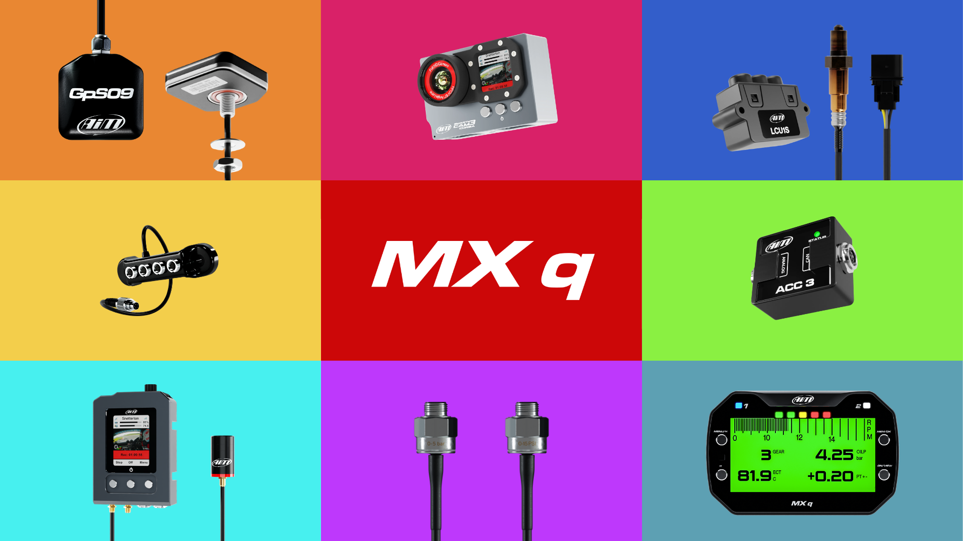 The Aim MXQ Expansions; SmartyCam 3, GPS09, Pressure Sensors, ACC3 and more.
