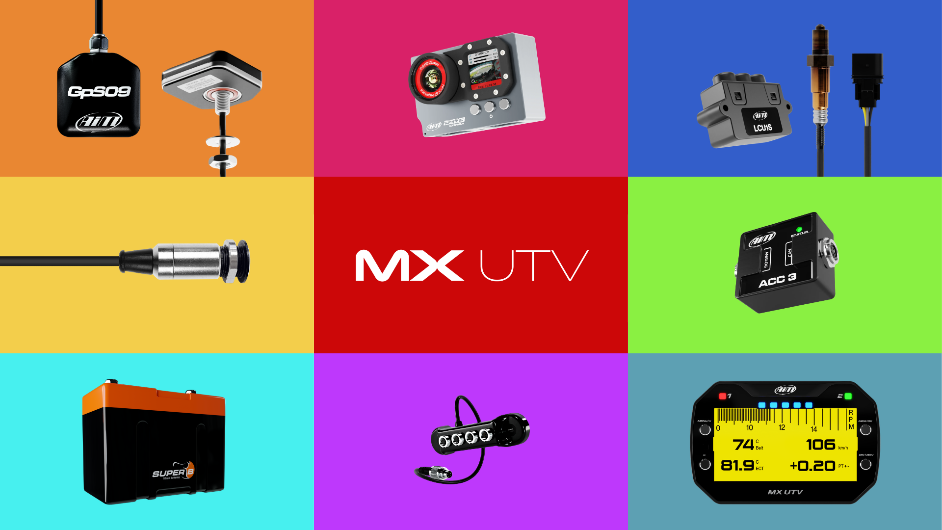 The Aim MX UTV Expansions; SmartyCam 3, GPS09, Pressure Sensors, ACC3 and more.