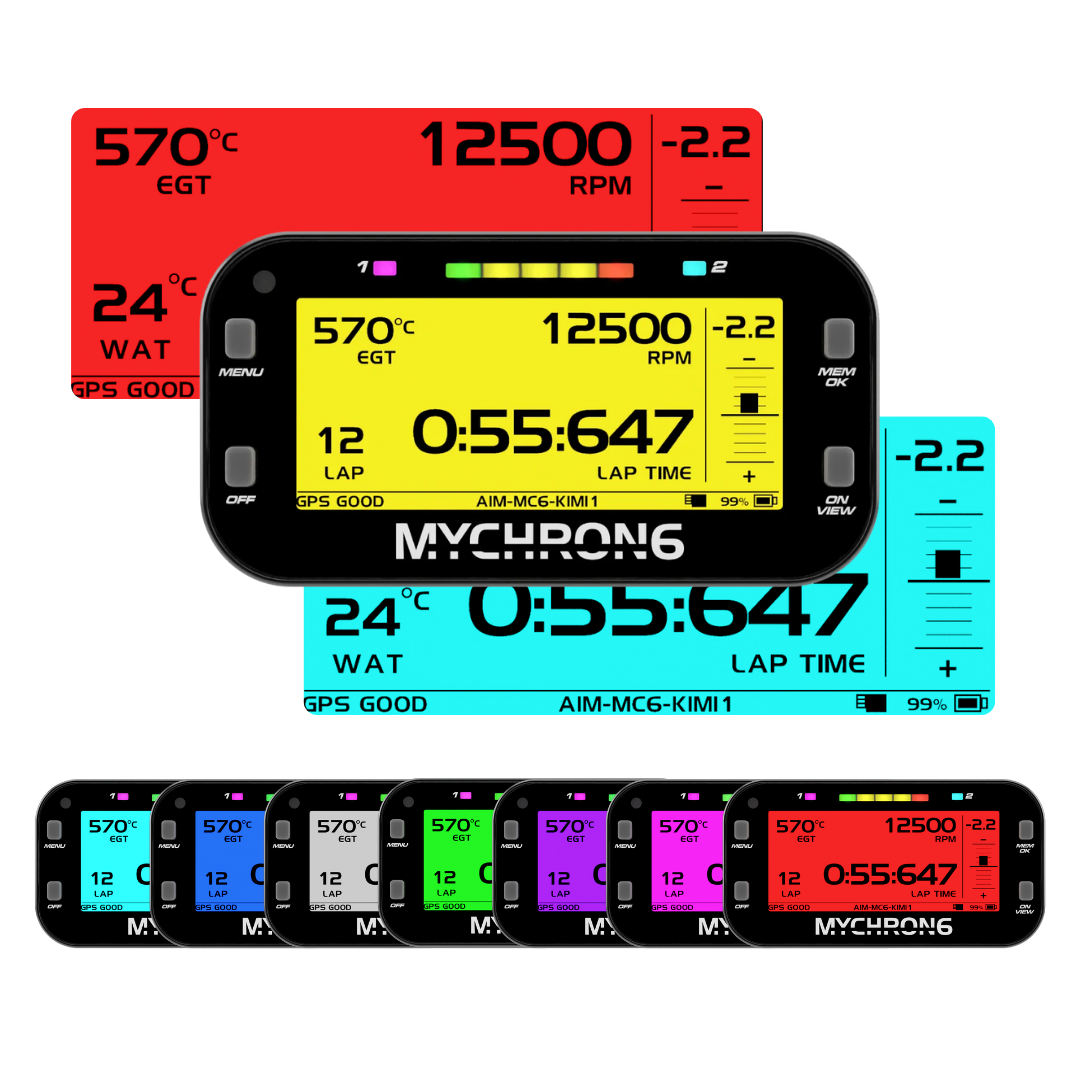Showcase of the MyChron 6 backlight colour options