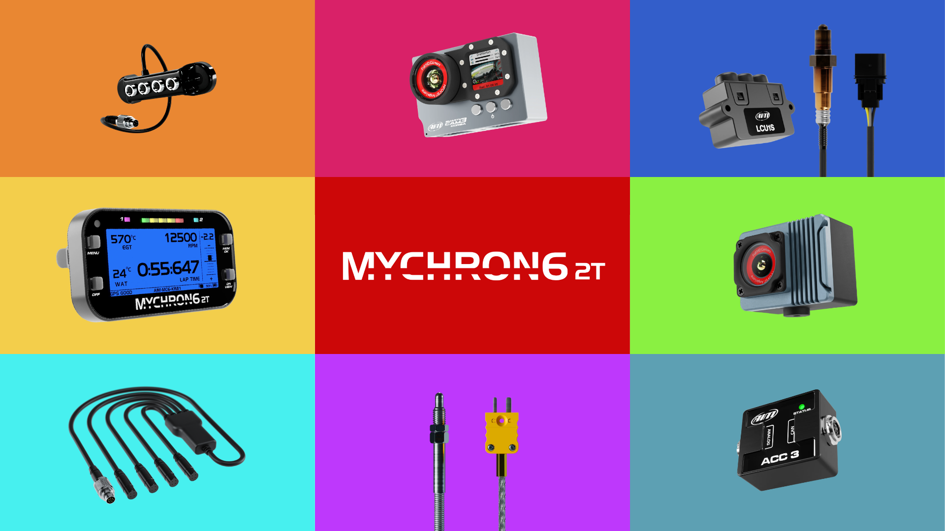 Aim MyChron 6 2T Expansions; ACC3, Data Hub, SmartyCam 3, Tyre Temperature Kit, LCU-One S and more.