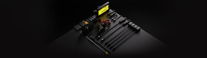 The MyChron Pro Kit with sensors and accessories laid out on a table