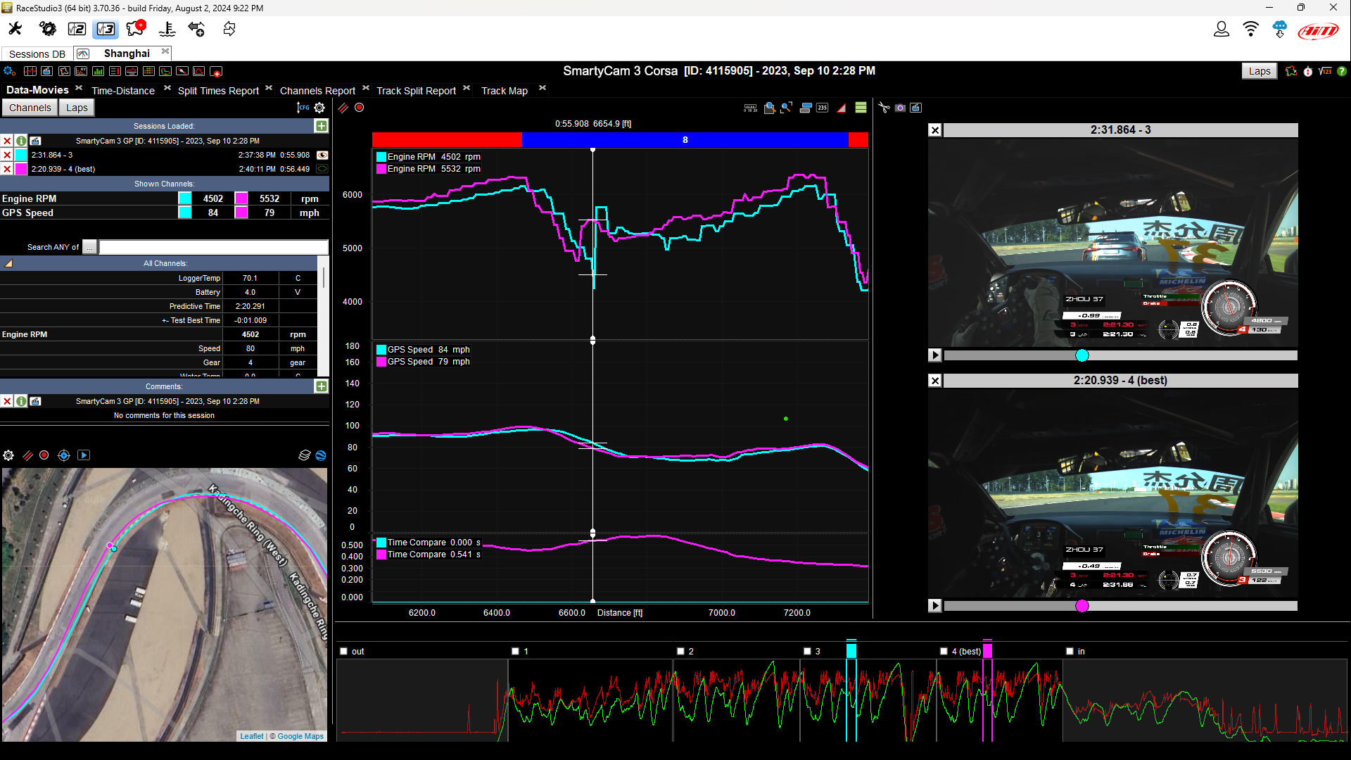 The Aim MXQ Race Studio 3 Analysis interface on PC