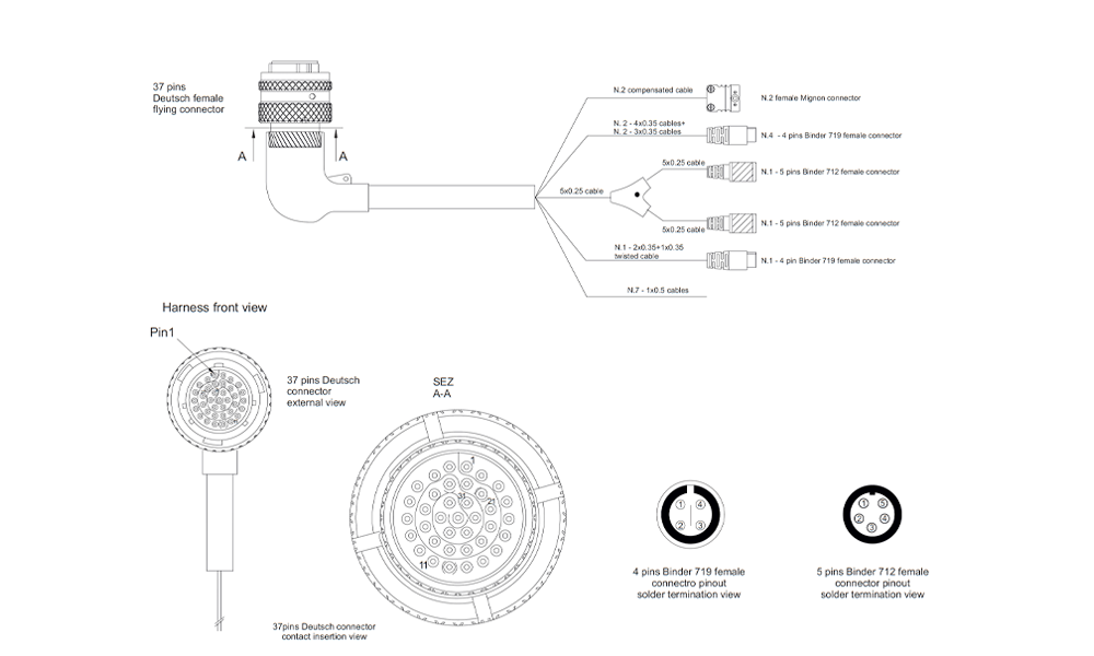 Aim 37-Pin Deutsch Harness with 2 Thermocouples Technical Pinout