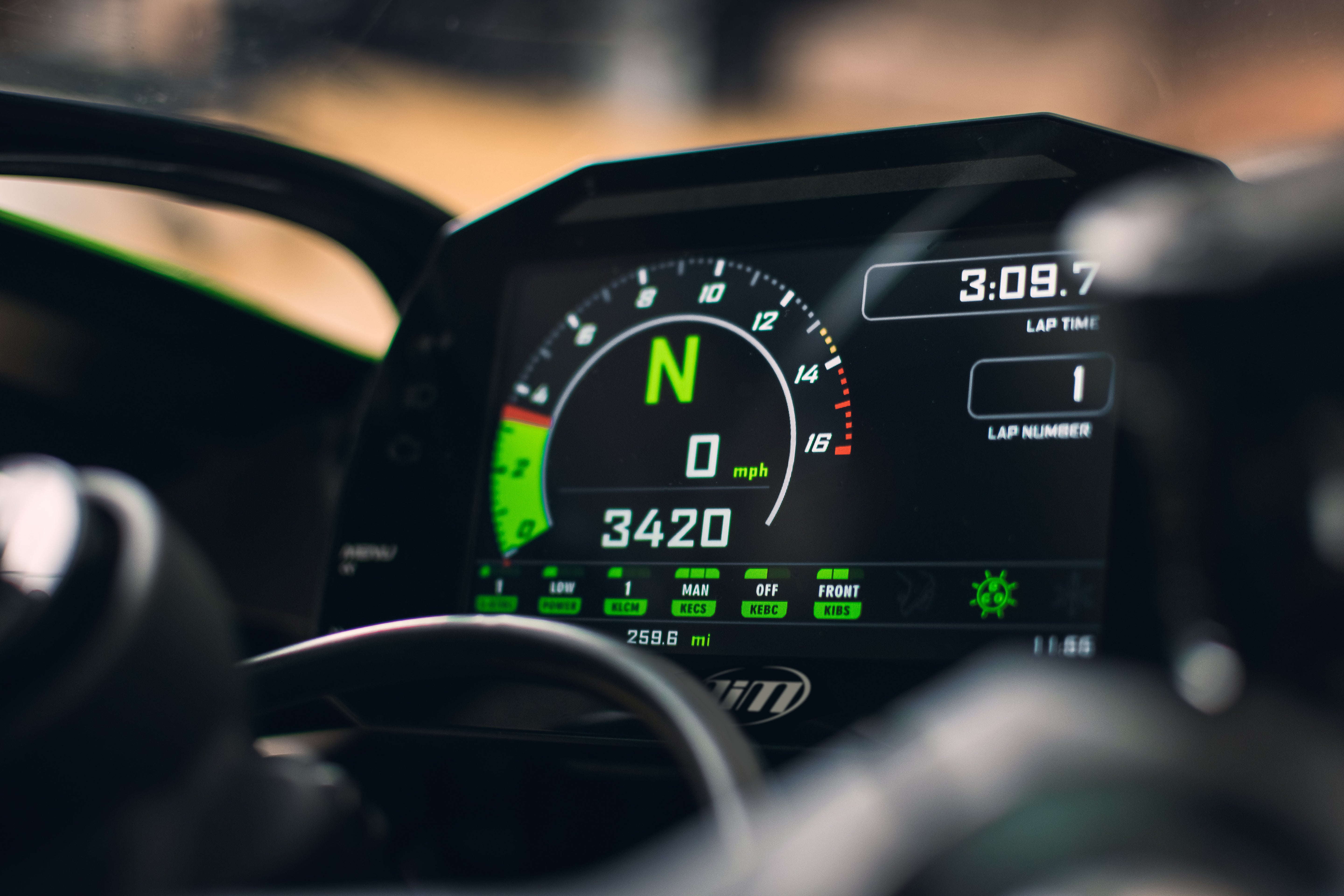 The MXK10 Kawasaki Ninja ZX-10R Data Logger integrated into a bike dashboard
