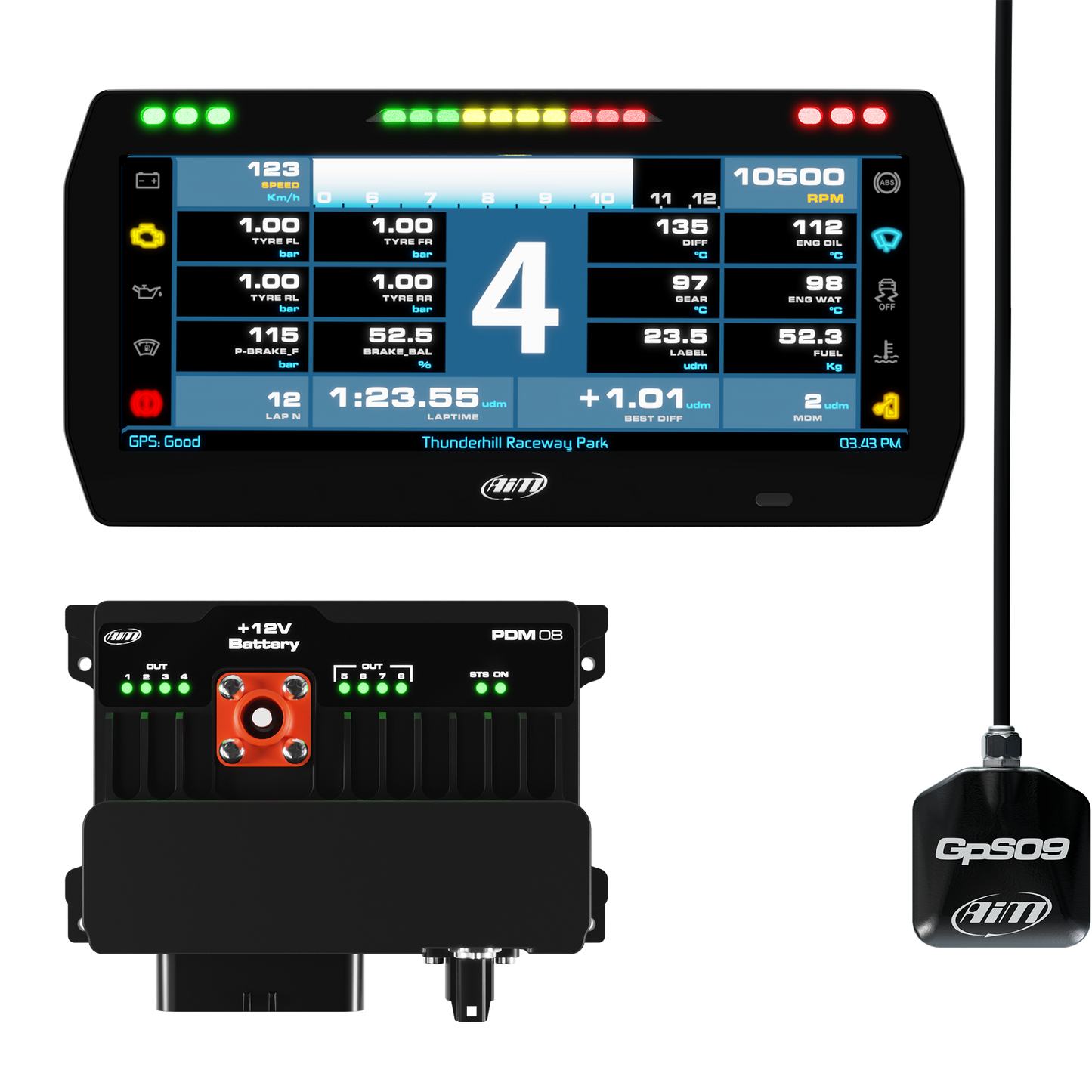 AiM PDM08 With 10" Race Icons Display GPS Data Logging Kit - AimShop.com