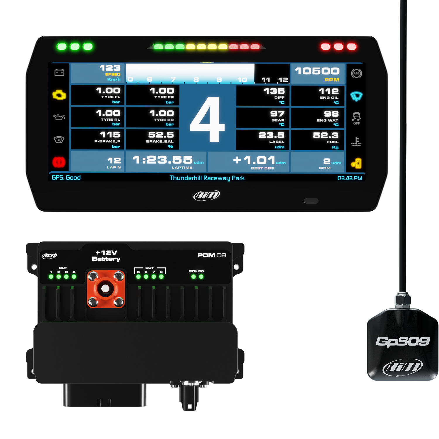 AiM PDM08 With 10" Race Icons Display GPS Data Logging Kit - AimShop.com