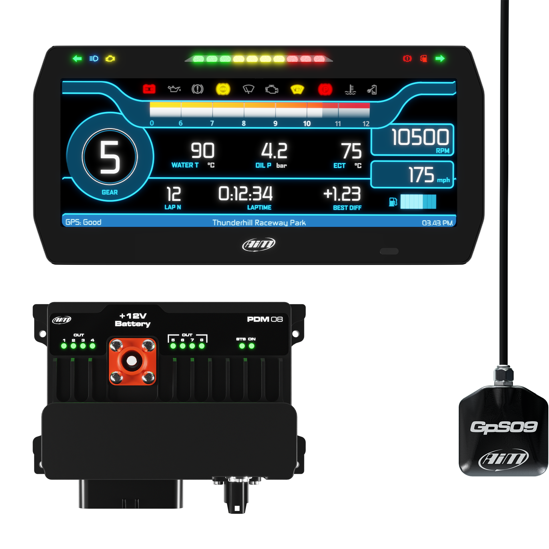AiM PDM08 With 10" Road Icons Display GPS Data Logging Kit - AimShop.com