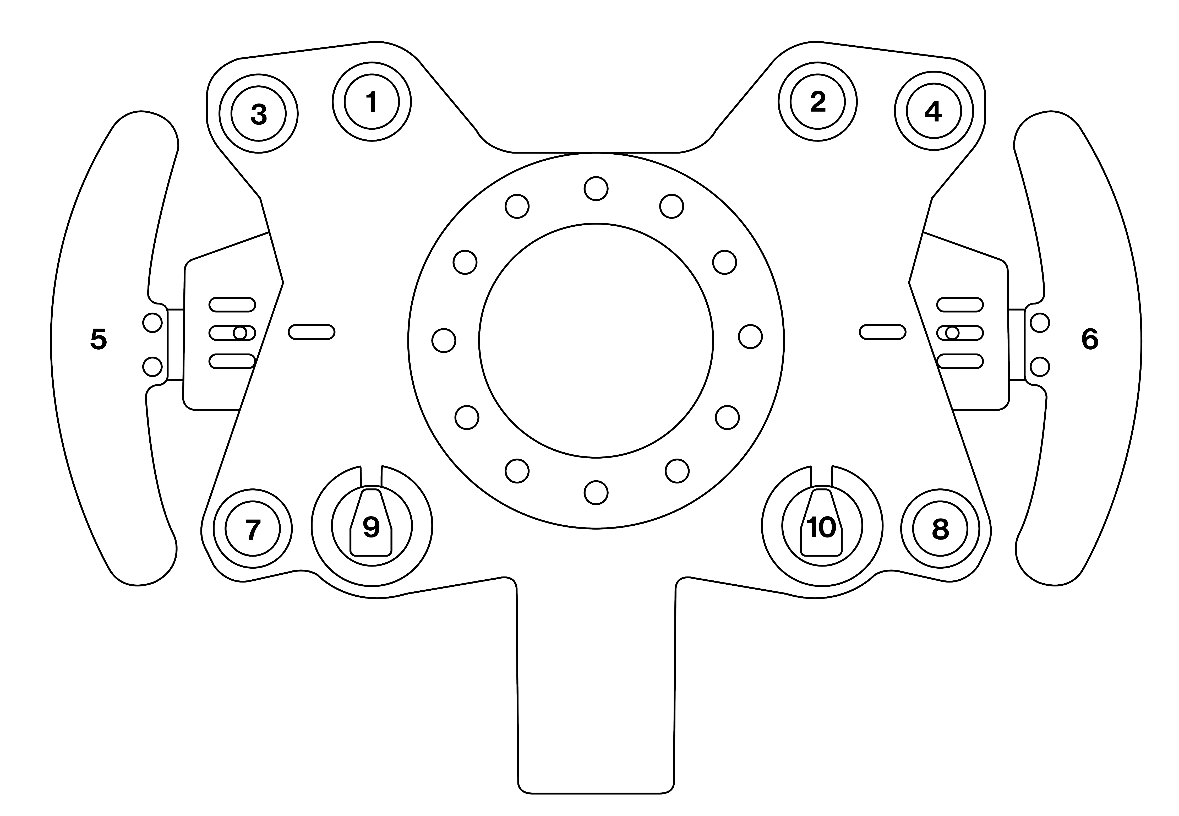 10-Channel Steering Wheel Plat with Paddle Shifters Drawing