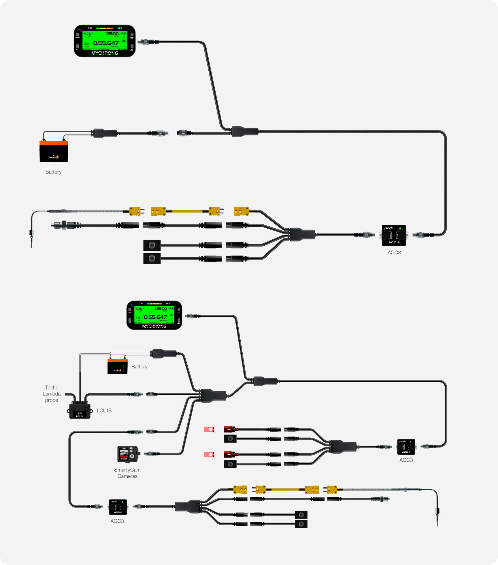 ACC3 for Kart Connection Example with MyChron 6 Lap Timer, Sensors, SmartyCam Sport & LCU1S
