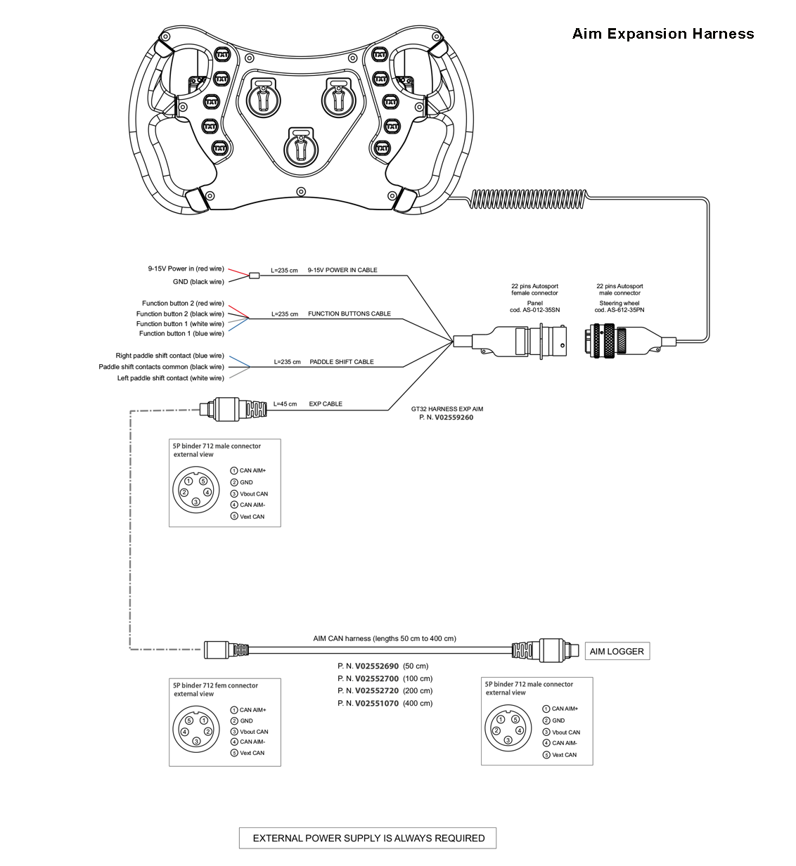 GT32 steering wheel expansion harness
