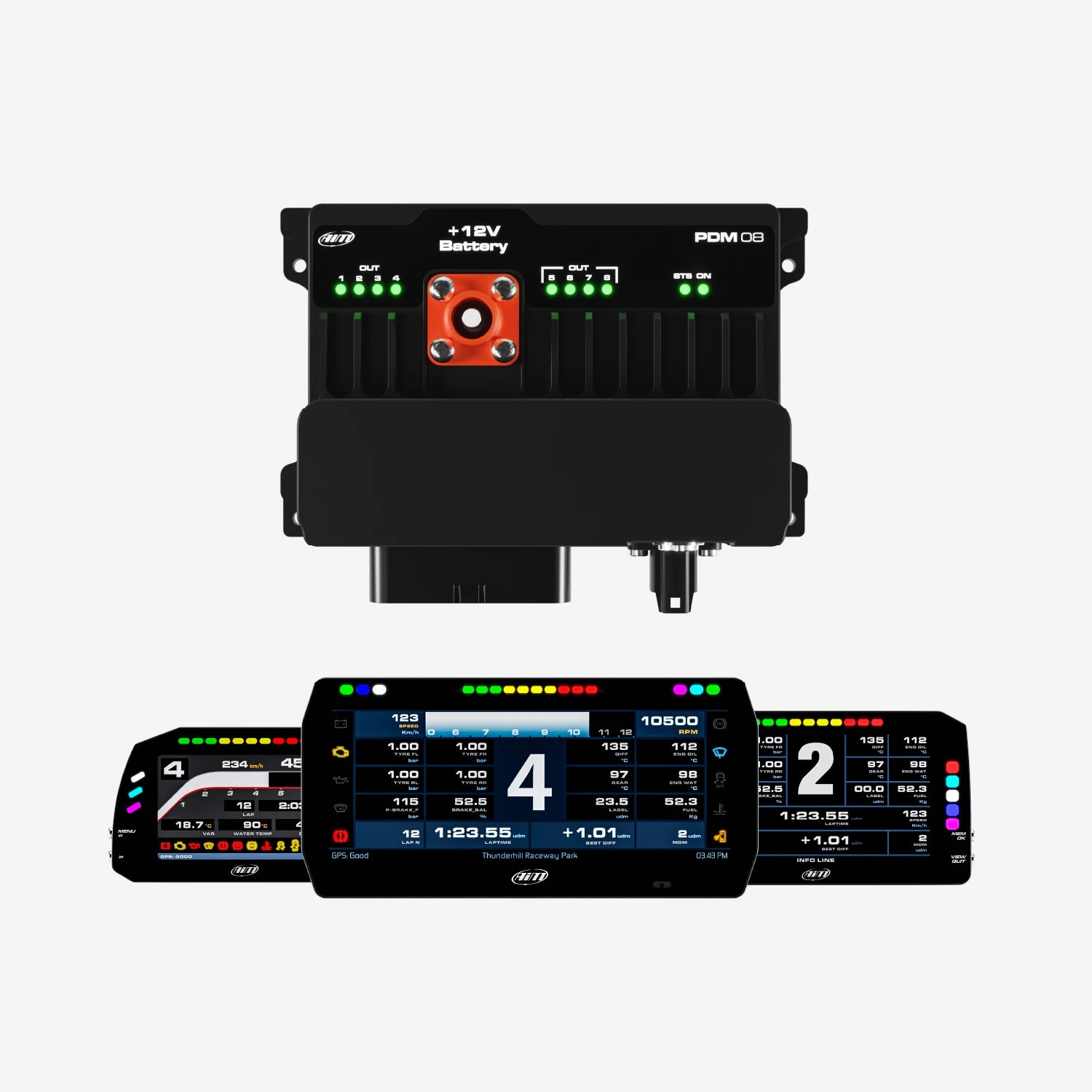 PDM08 kit with 5-inch, 6-inch & 10-inch displays with race icons