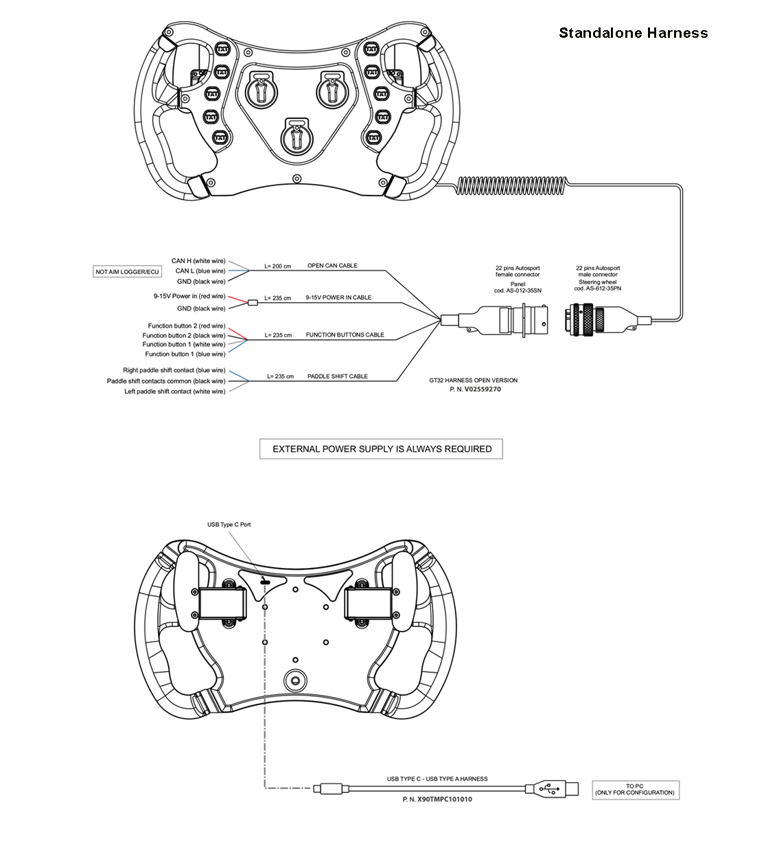 GT32 steering wheel standalone harness